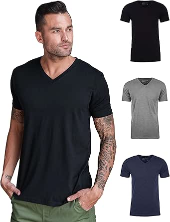 INTO THE AM Premium V Neck T Shirts for Men - Modern Fitted Tees S - 2XL Vneck Undershirts