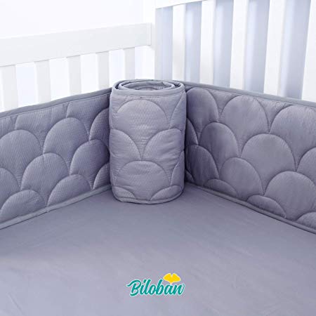 Baby Bumper for Cribs, Safe & Washable Baby Bedding Bumpers Crib Padded Liners for Boys, 4 Piece/Set Fit Standard Crib 52 x 38, Gray