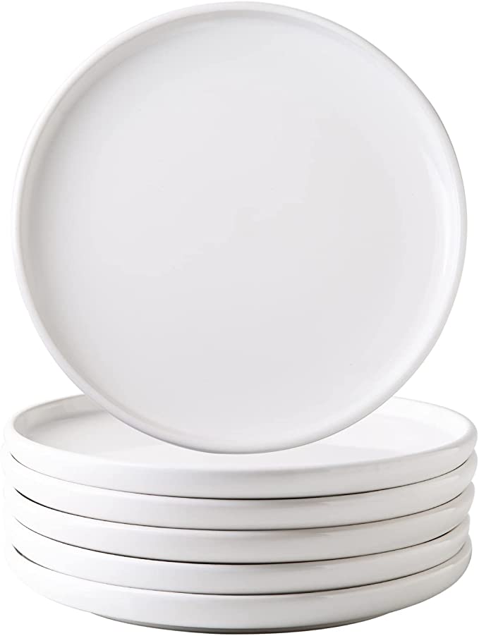 AmorArc Ceramic Plates Set of 6, 8.0 Inch Small Dinner Plates Use for Dessert,Appetizer,Salad,Microwave and Dishwasher Safe, Scratch Resistant -White