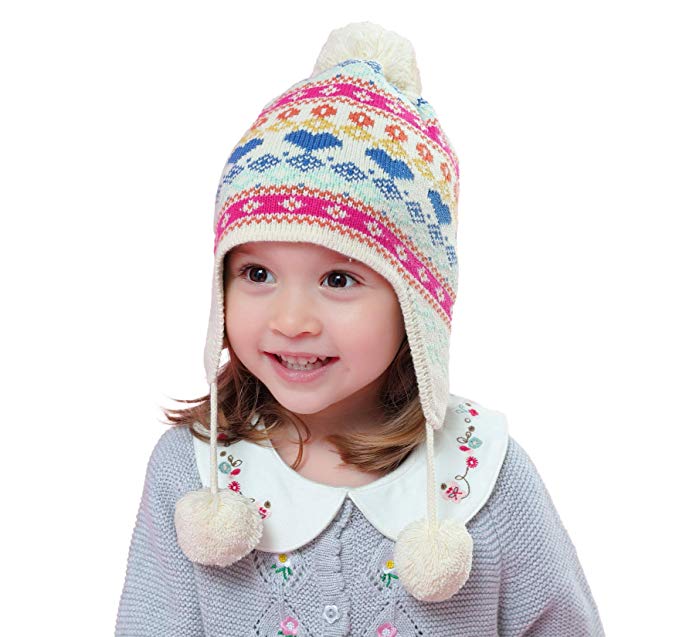 Home Prefer Kids Girls Hats Fair Isle Earflaps Hat with Pom Pom