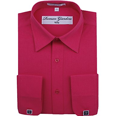 RG Men's Dress Shirts Convertible Long Sleeve Collar Regular size Fit Cufflinks solid colors