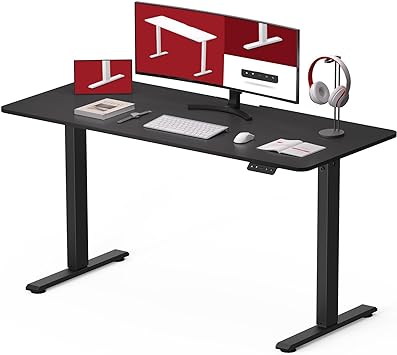 SANODESK QS1 Bureau Assis Debout Électrique - 110x60 cm Bureau Debout Réglable en Hauteur avec Système Anti-Collision, Panneau Clavier Contrôle à Fonctions Mémoires(Cadre Noir Plateau Noir)