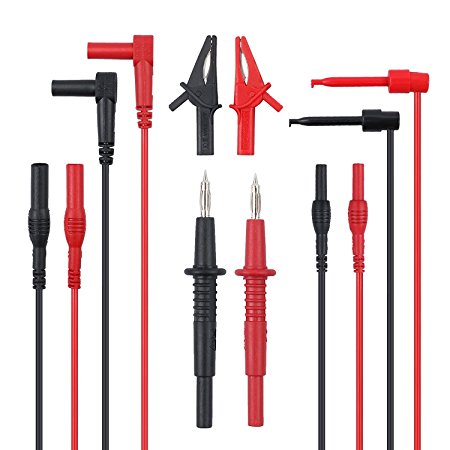 Proster Multimeter Test Leads 8-Pieces Electronic Professional Test Lead Kit Test Lead Probe Multimeter Accessory Kit Includes Lead Extensions Test Probes Mini Hooks Alligator Clips