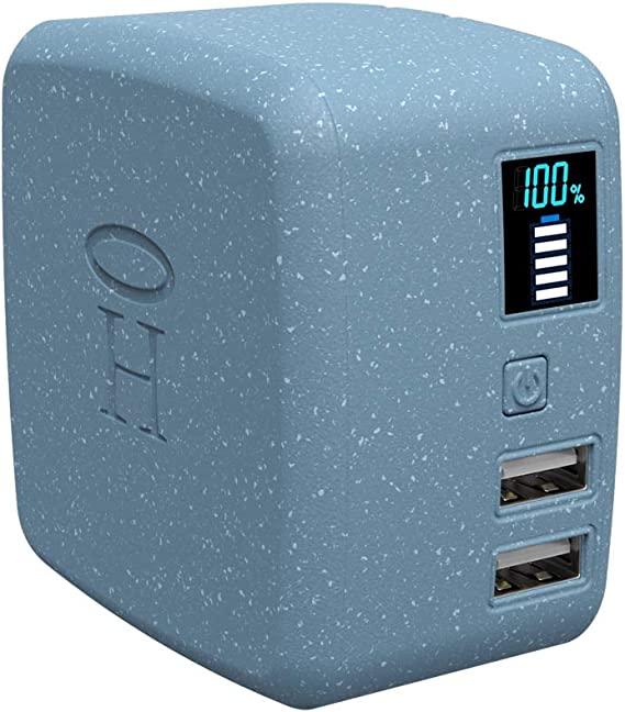HALO Portable Phone Charger Power Cube 10,000mAh - Innovative Car Charger Power Bank with Dual USB Compatible Charging Ports, Built-in Charging Adapters - Blue (801105860)