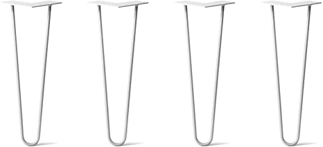 Hairpin Legs Set of 4 - Cold Rolled Steel - Raw and Color Available - Made in The USA (16" Tall, 2 Rod, 3/8" Diameter, White- Shipped as Set of 4 Legs)