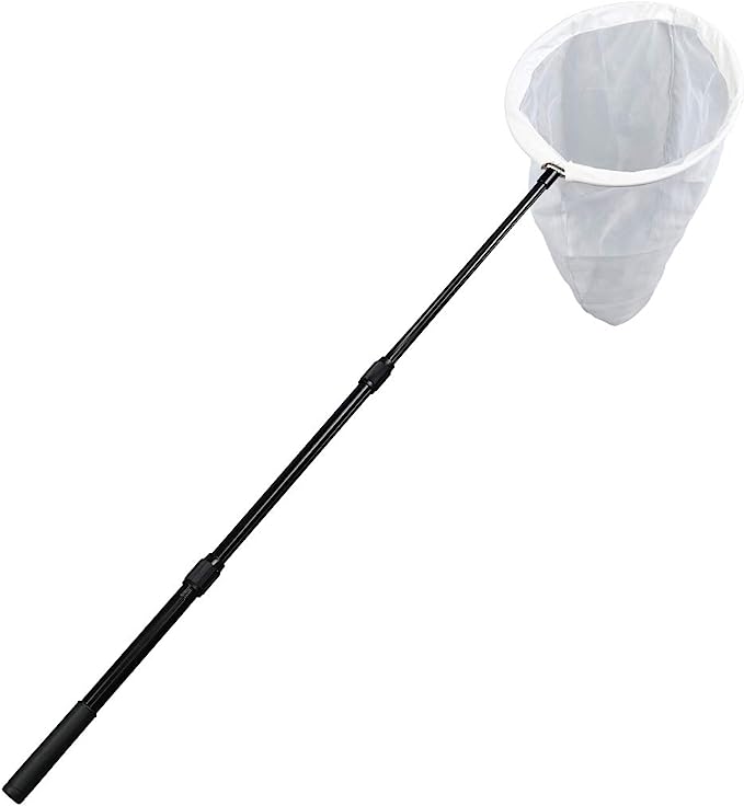 RESTCLOUD Professional Insect and Butterfly Net with 14" Stainless Ring, 26" Net Depth, Strong Aluminum Telescopic Handle Extends to 39", Muslin Banding at The Top