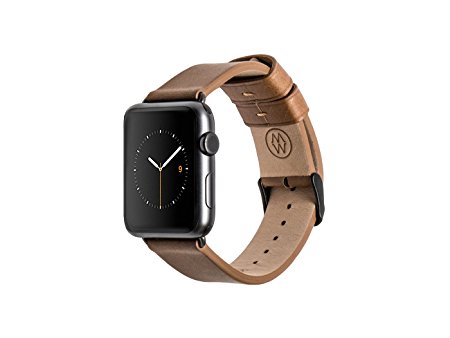 Monowear Leather band in brown for 38MM Apple Watch series 1 & 2 in Space Gray finish