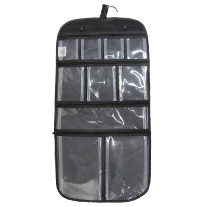 Household Essentials Hanging Travel Bag for Toiletries Cosmetics or Jewelry Clear Compartments Black