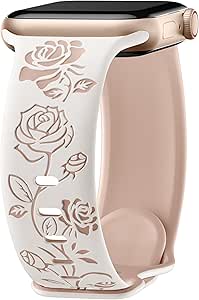 Maledan Floral Engraved Band Compatible with Apple Watch Bands 40mm 41mm 38mm 44mm 45mm 42mm 49mm Women, Cute Two Tone Flower Soft Silicone Sport Strap for iWatch Series 9 8 7 6 5 4 3 2 1 SE Ultra 2