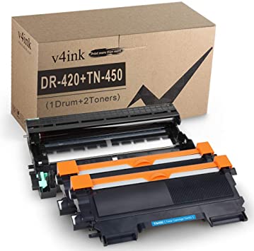 V4INK (1 Drum   2 Toners) New Compatible Brother DR420 Drum   Compatible Brother TN450 Toner Cartridge Black High Yield Combo for Brother HL-2240D HL-2270DW HL-2280DW MFC-7360N MFC-7860DW Printer