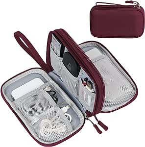 FYY Electronic Organizer, Travel Cable Organizer Bag Pouch Electronic Accessories Carry Case Portable Waterproof Double Layers All-in-One Storage Bag for Cable, Cord, Charger, Phone, Earphone Wine Red