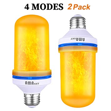 LED Flame Effect Light Bulb,4 Modes Flickering Flame Light Bulbs,Simulated Decorative Light Atmosphere Lighting Vintage Flaming Light Bulb for Christmas Halloween Holiday Party Decoration (2 Packs)