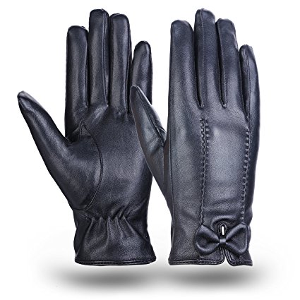 Women Winter Waterproof Leather Gloves for Driving Texting Touch Screen Gloves