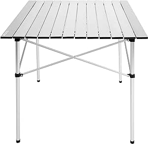 YSSOA Aluminum Folding, Camp Picnic, Beach Table for Sand Foldable, Lightweight, Carry Bag Included, Middle, Silver