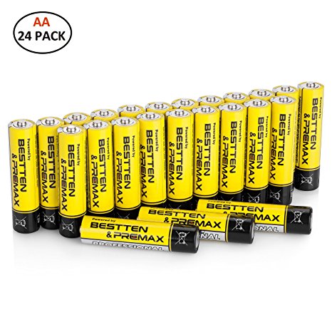 Bestten Professional Alkaline Batteries, AA 24 Pack, High Capacity, 10 Year Freshness Guarantee