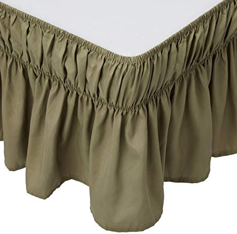 Mk Collection Wrap Around Style Easy Fit Elastic Bed Ruffles Bed-Skirt Queen-king Solid Sage Green New
