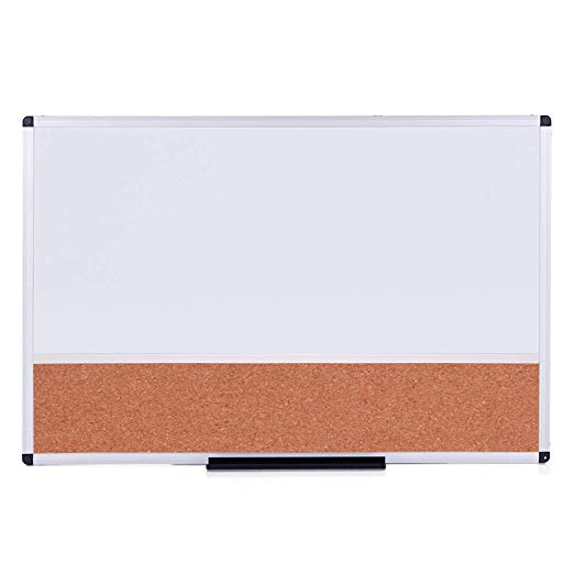 VIZ-PRO Magnetic Dry Erase Board and Cork Notice Board Combination, 36 X 24 Inches, White Bulletin Board for School Office and Home