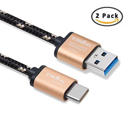 USB-C to USB 3.0 Cable, TriLink 2-Pack(3.3ft,5ft) Durable Braided USB C Cable, High Speed USB 3.0 A Male to Type C Sync and Charging Cables with 56k Resistor(Gold)