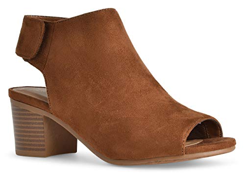 LUSTHAVE Women's Andrea Open Toe Cut Out Velcro Low Stacked Heel Casua Ankle Bootie