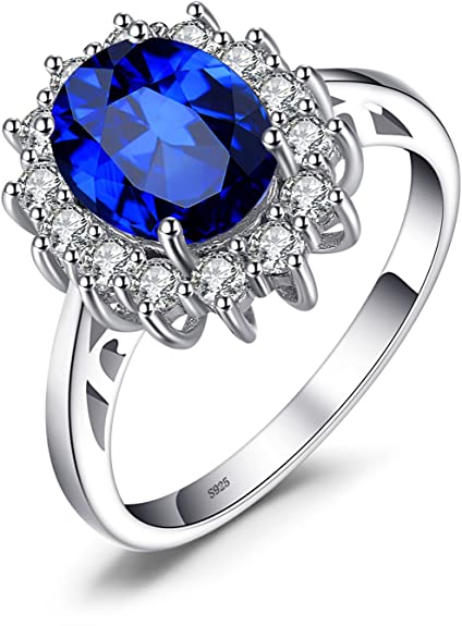 JewelryPalace Princess Diana William Kate Middleton Gemstones Birthstone Halo Solitaire Engagement Rings For Women For Girls 925 Sterling Silver Ring