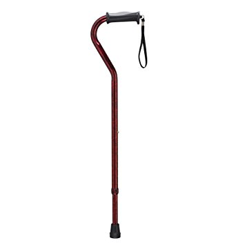 Drive Medical Adjustable Height Offset Handle Cane with Gel Hand Grip, Red Crackle