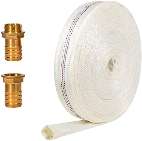Garden Hose 1 Inch x 65 Feet with Brass Hose Fittings, Flexible Lay Flat Polyester Lightweight Flat Hose for Patio Lawn Garden Watering Pool Discharge RV Cleaning