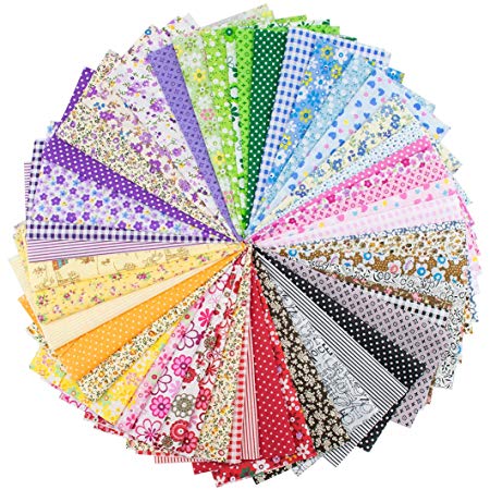 Foraineam 50 Pieces Assorted Cotton Craft Fabric Bundle 8" x 8" (20cm x 20cm) Printed Patchwork Squares for DIY Sewing Quilting Scrapbooking