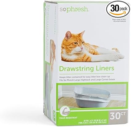 So Phresh Drawstring Liners for Highback Boxes for Cats, 43" L X 21.25" W, Count of 30