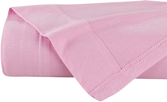 DELANNA Jersey Knit Flat Sheet Soft, Breathable, Cotton Rich T-Shirt Weave Jersey Top Sheet Only (Pink, Queen)