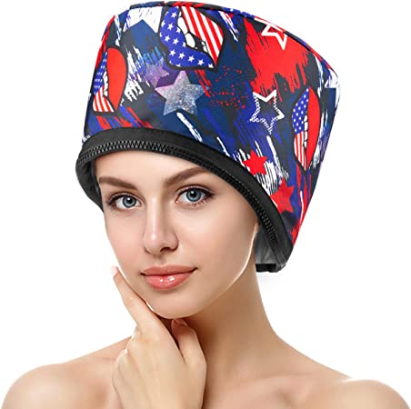 Heat Cap for Deep Conditioning Natural Hair, Intelligent Electric Hair Treatment for Home Use, Hair Care Steamer Cap Gifts for Women (Red White and Blue)