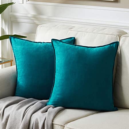 Fancy Homi 2 Packs Premium Faux Suede Decorative Throw Pillow Covers, Super Soft Square Pillow Case,Solid Cushion Cover for Couch/Sofa/Bedroom (18" x 18", Set of 2, Teal)