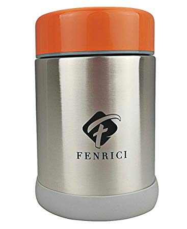 Thermos for Kids By Fenrici [10 oz] | No Plastic Contact With Hot Food | Hot or Cold Food Lunch Container For Kids | BPA-Free, Durable Stainless Steel Vacuum Insulated Food Jar | Orange Lid