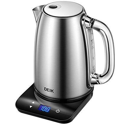 Deik Electric Kettle Temperature Control, 1.7L Kettle 304 Stainless Steel with LED Touch Base and Acrylic Handle, Memory Function, 1500W, Auto Shut-Off Function and Boil-Dry Protection, BPA-Free