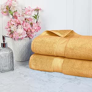 Superior Egyptian Cotton Pile Heavyweight Bath Sheet Set, Oversized Ultra Soft Luxury Towel, Absorbent Heavyweight, Guest Bath, Hotel, Resort, Spa, Pool, Home Bathroom, Shower Basics, Set of 2, Gold