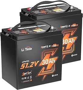 LiTime 48V 60Ah (2-Pack 48V 30Ah) GC2 Golf Cart LiFePO4 Lithium Battery with Bluetooth & Low-Temp Protection, Built-in 100A BMS, Max. 15000 Cycles, Support 3kW Electric Motor, Perfect for Golf Carts