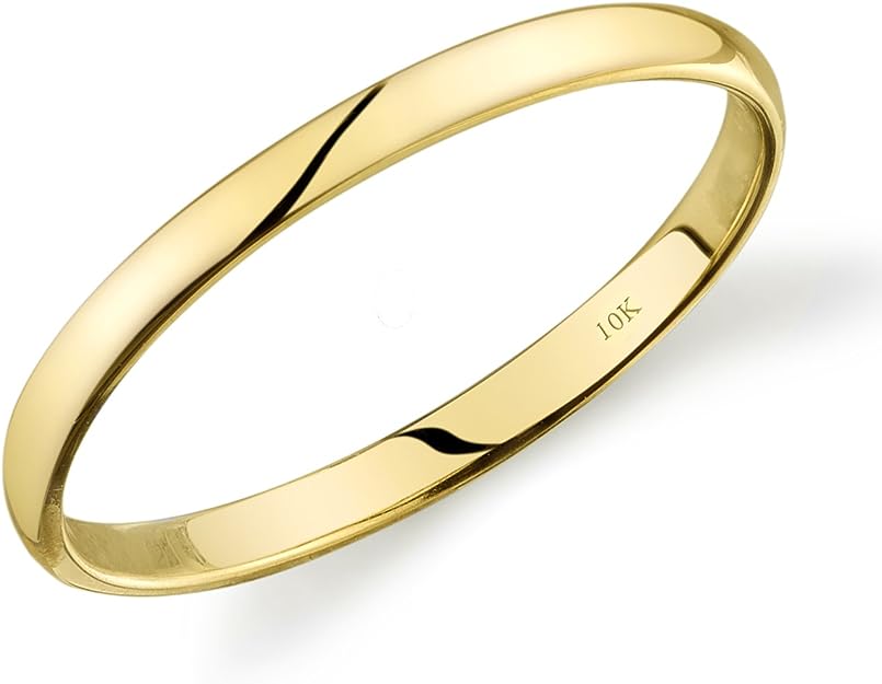 10k Yellow or White or Rose Gold Light Comfort Fit 2mm Plain Wedding Band