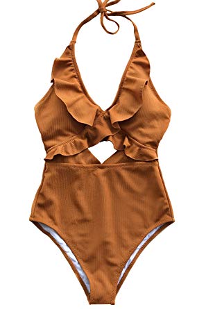 CUPSHE Women's Stay with You Falbala Halter Padding One-Piece Swimsuit