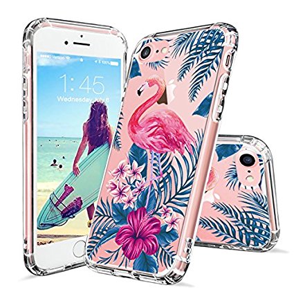 iPhone 7 Case, iPhone 8 Case, iPhone 7 Clear Case, MOSNOVO Tropical Floral Flamingo Flower Clear Design Printed Plastic Hard with TPU Bumper Protective Case Cover for iPhone 7 (2016) / iPhone 8 (2017)