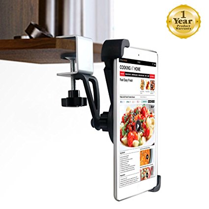 EXSHOW Universal Desk Hutch Stand Kitchen Cabinets Tablet Mount Holder with Ball Joint for iPad air,iPad mini,Surface and All the 7-10.5 inches Tablets and Smart Devices(Black) (7-10.5'' tablet mount)