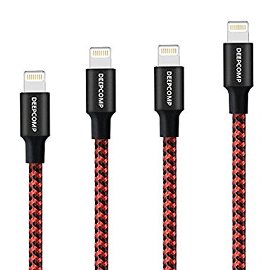 DEEPCOMP iPhone Charger,iPhone Cable 4Pack 3FT 6FT 6FT 10FT Nylon Braided Lightning to USB iPhone Charger Cord with Aluminum Connector for iPhone 7/7 Plus/6s/6s Plus/6/6Plus/5s/5c/5/iPad(Black Red)