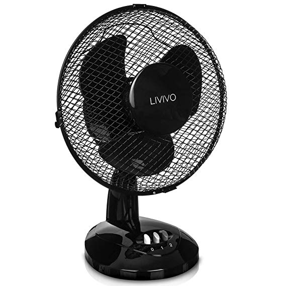 LIVIVO Stylish 9” Black Desk Table Top - Oscillating Fan - Free Standing Cooling Fan Home Office Cool Air With 2 Speed Settings