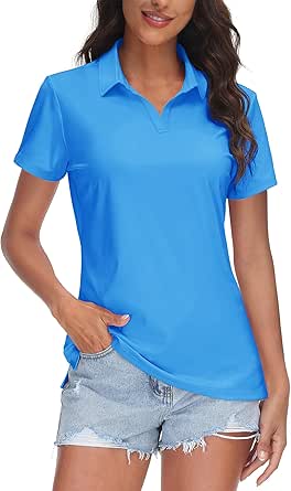 TACVASEN Women's V-Neck Polo Shirts UPF 50  Short Sleeve Sun Protection Quick Dry Golf Polos Collared Shirt