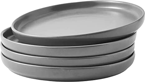 Bruntmor Set of 4, Heavy Duty Ceramic 10 Or 8 Inch Dinner Plates, Elegant Matte Square Serving Dinner Plates for Pizza, Steak, Pasta, and Salad, Dinner Plates Or Serving Trays (8-Inch, Grey)