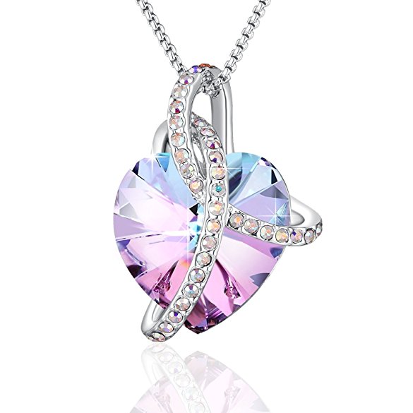 PLATO H Noble Heart Pendant Necklace With Swarovski Crystals Christmas Gift for Her,18"