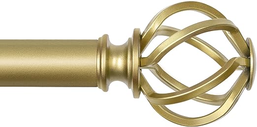 KAMANINA 1 Inch Curtain Rod Single Window Rod 72 to 144 Inches (6-12 Feet), Warm Gold Curtain Rods for Windows 69 to 140 Inches, Twisted Cage Finials