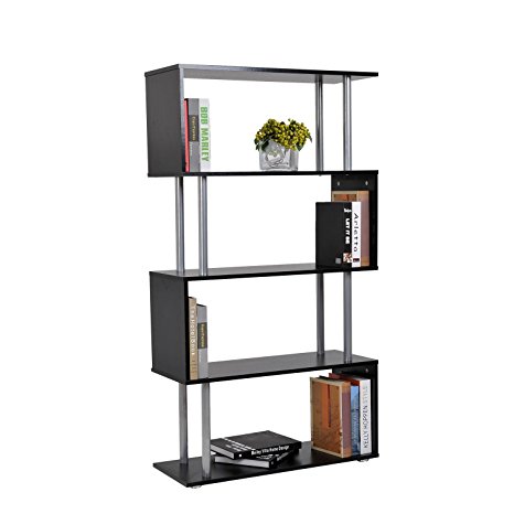 HomCom S-Shape 5-Shelf Display Unit/Bookcase - Black