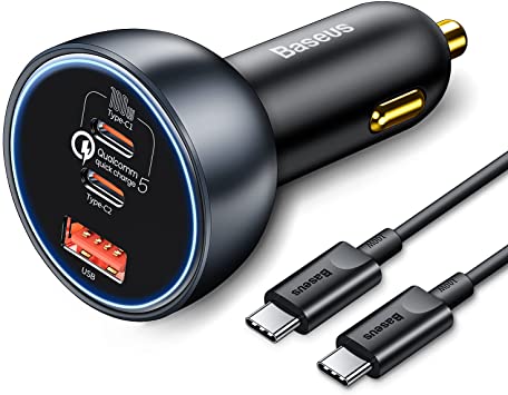 USB C Car Charger, Baseus 160W USB Car Charger, QC5.0 PD3.0 3 Ports Fast Car Charger Adapter, Cigarette Lighter USB Charger for iPhone, Chrome Book, DJI Mavic 3, Galaxy S21 iPad Pro MacBook2021 Laptop