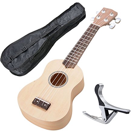 AW 21" Basswood Color Ukulele w/ Bag Aluminum Capo For Adult Kids Study Musical Instrument Hobby