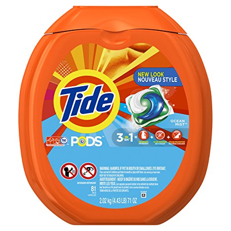 Tide PODS 3 in 1 HE Turbo Laundry Detergent Pacs, Ocean Mist Scent, 81 Count Tub