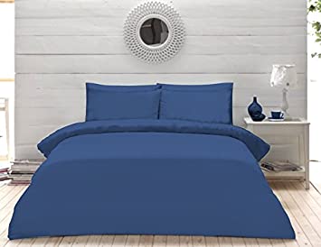 Highliving Luxury Percale Plain Dyed Duvet Cover & Pillow Case Bed Set (King, Blue)